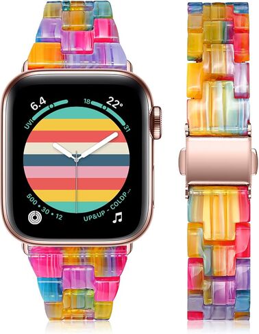JOYOZY متوافق مع أساور ساعة Apple 42 مم 44 مم 45 مم من الراتنج النحيف الأنيق لسلسلة ساعات Apple 9 8 7 6 5 4 3 2 1 SE (قوس قزح، 42 مم 44 مم 45 مم) in Kuwait
