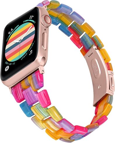 JOYOZY متوافق مع أساور ساعة Apple 42 مم 44 مم 45 مم من الراتنج النحيف الأنيق لسلسلة ساعات Apple 9 8 7 6 5 4 3 2 1 SE (قوس قزح، 42 مم 44 مم 45 مم) in Kuwait
