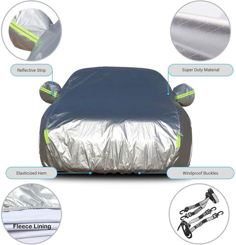 أغطية سيارات Coverado شديدة التحمل للسيارات مقاومة للماء في جميع الأحوال الجوية مع بطانة قفل/صوف، حماية من أشعة الشمس فوق البنفسجية، 6 طبقات غطاء خارجي كامل خارجي مناسب لسيارة السيدان (201 بوصة - 210 بوصة) in Kuwait
