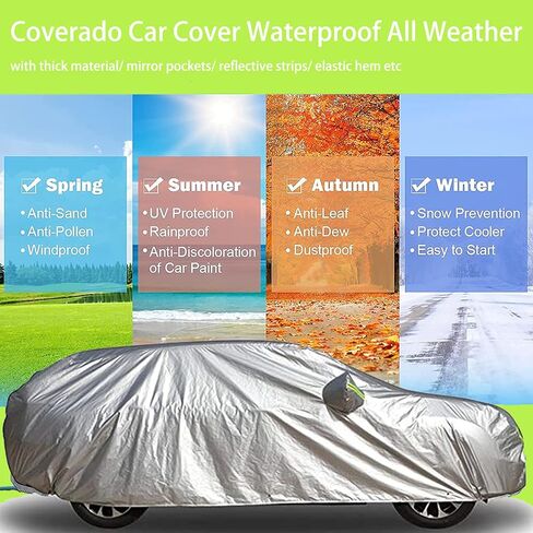 أغطية سيارات Coverado شديدة التحمل للسيارات مقاومة للماء في جميع الأحوال الجوية مع بطانة قفل/صوف، حماية من أشعة الشمس فوق البنفسجية، 6 طبقات غطاء خارجي كامل خارجي مناسب لسيارة السيدان (201 بوصة - 210 بوصة) in Kuwait