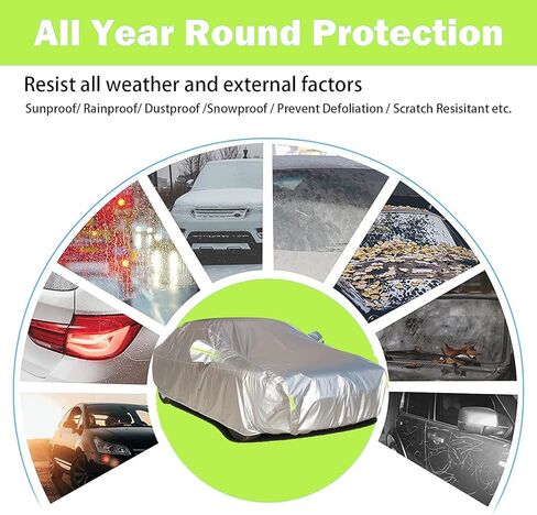 أغطية سيارات Coverado شديدة التحمل للسيارات مقاومة للماء في جميع الأحوال الجوية مع بطانة قفل/صوف، حماية من أشعة الشمس فوق البنفسجية، 6 طبقات غطاء خارجي كامل خارجي مناسب لسيارة السيدان (201 بوصة - 210 بوصة) in Kuwait