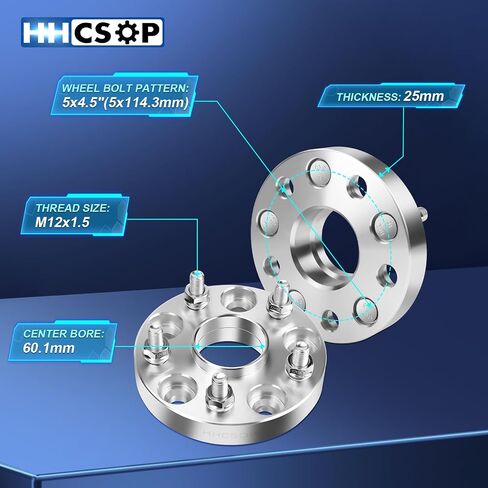 25mm 5x4.5 Wheel Spacers Compatible with Lexus ES300 330 350, GS300 350 430 450, IS250 300 350, LS400 430, Toyota Tacoma Camry Highlander, 2PCS 1" 5x114.3 Wheel Adapter with 12x1.5 Studs & Bore 60.1mm in Saudi Arabia