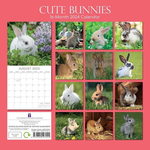 2024 Square Wall Calendar, Cute Bunnies, 16-Month Animals Theme with 180 Reminder Stickers (12 x 12 In) in Saudi Arabia
