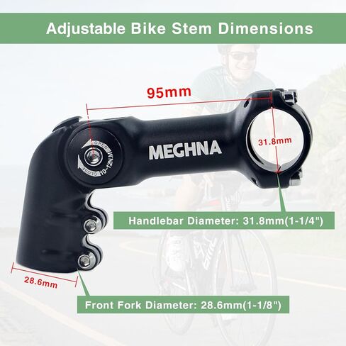 جذع دراجة قابل للتعديل، سبيكة ألومنيوم، 31.8 مم/ 1.25 بوصة لقطر المقود، 28.6 مم/ 1.125 بوصة للشوكة الأمامية، قابل للتعديل 0-120 درجة للدراجات، MTB، BMX، دراجة الطريق، أسود in Kuwait