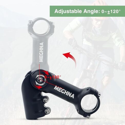 جذع دراجة قابل للتعديل، سبيكة ألومنيوم، 31.8 مم/ 1.25 بوصة لقطر المقود، 28.6 مم/ 1.125 بوصة للشوكة الأمامية، قابل للتعديل 0-120 درجة للدراجات، MTB، BMX، دراجة الطريق، أسود in Kuwait