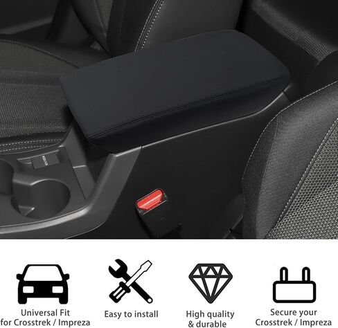 غطاء مسند ذراع وحدة التحكم المركزية لملحقات Subaru Crosstrek 2024، لغطاء حماية غطاء صندوق مسند الذراع Impreza 2024، مقعد داخلي من الجلد لمسند الذراع، وسادة وحدة التحكم الوسطى (غرز سوداء) in Saudi Arabia