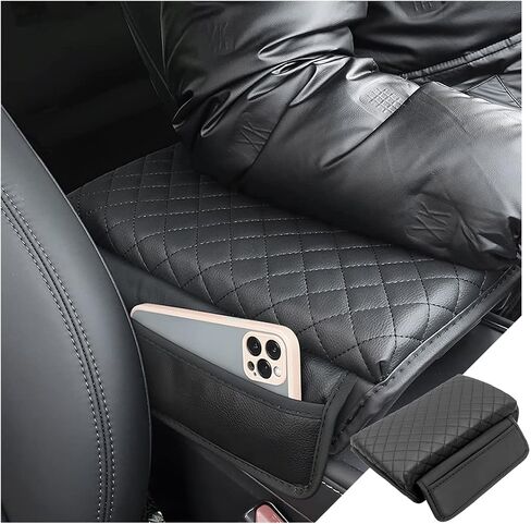 Car Armrest Cushion, Carbon Fiber Leather Auto Center Console Pad, Memory Foam Armrest Box with Storage Bag, Hand Rest Pillow with Organizer Pockets, Universal Fit for Most Vehicles in Saudi Arabia