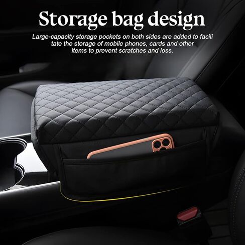 Car Armrest Cushion, Carbon Fiber Leather Auto Center Console Pad, Memory Foam Armrest Box with Storage Bag, Hand Rest Pillow with Organizer Pockets, Universal Fit for Most Vehicles in Saudi Arabia