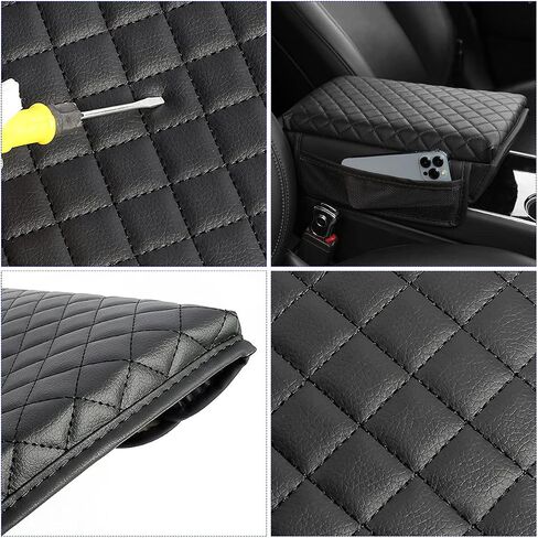 Car Armrest Cushion, Carbon Fiber Leather Auto Center Console Pad, Memory Foam Armrest Box with Storage Bag, Hand Rest Pillow with Organizer Pockets, Universal Fit for Most Vehicles in Saudi Arabia