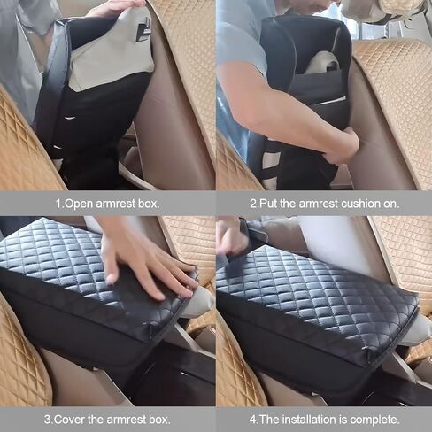 Car Armrest Cushion, Carbon Fiber Leather Auto Center Console Pad, Memory Foam Armrest Box with Storage Bag, Hand Rest Pillow with Organizer Pockets, Universal Fit for Most Vehicles in Saudi Arabia