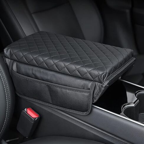 Car Armrest Cushion, Carbon Fiber Leather Auto Center Console Pad, Memory Foam Armrest Box with Storage Bag, Hand Rest Pillow with Organizer Pockets, Universal Fit for Most Vehicles in Saudi Arabia