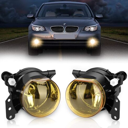 مجموعة مصابيح الضباب TangMiGe لسلسلة BMW 5 2003-2008 (E60 E61، 525i 525xi 530i 530xi 545i 550i) / 3 سلسلة (E46، 325Ci 330Ci قابلة للتحويل/كوبيه)، مع مصابيح 9006 12V 55W، زوج واحد، عدسة شفافة in Kuwait