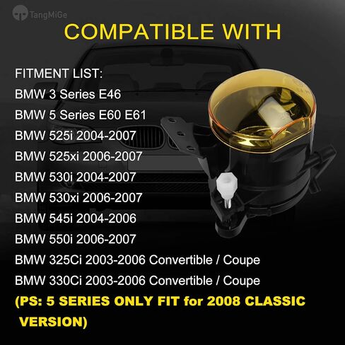 مجموعة مصابيح الضباب TangMiGe لسلسلة BMW 5 2003-2008 (E60 E61، 525i 525xi 530i 530xi 545i 550i) / 3 سلسلة (E46، 325Ci 330Ci قابلة للتحويل/كوبيه)، مع مصابيح 9006 12V 55W، زوج واحد، عدسة شفافة in Kuwait