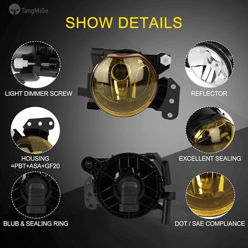 مجموعة مصابيح الضباب TangMiGe لسلسلة BMW 5 2003-2008 (E60 E61، 525i 525xi 530i 530xi 545i 550i) / 3 سلسلة (E46، 325Ci 330Ci قابلة للتحويل/كوبيه)، مع مصابيح 9006 12V 55W، زوج واحد، عدسة شفافة in Kuwait