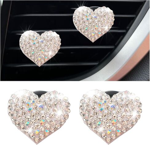 Car Bling Air Vent Clips, 2 Pcs Bling Heart Charm Air Conditioning Outlet Clip, Crystal Rhinestone Accessories, Sparkly Car Interior Decoration Cute Accessories for Women Girls (Black) in Saudi Arabia