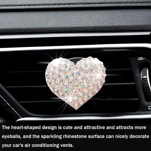 Car Bling Air Vent Clips, 2 Pcs Bling Heart Charm Air Conditioning Outlet Clip, Crystal Rhinestone Accessories, Sparkly Car Interior Decoration Cute Accessories for Women Girls (Black) in Saudi Arabia