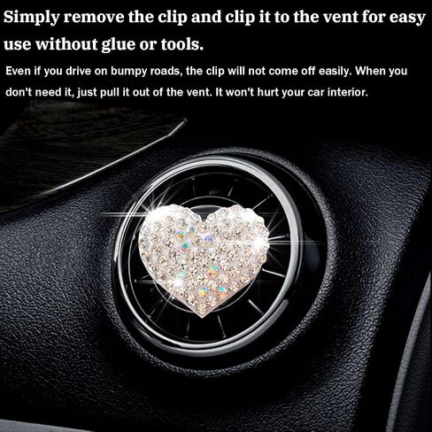 Car Bling Air Vent Clips, 2 Pcs Bling Heart Charm Air Conditioning Outlet Clip, Crystal Rhinestone Accessories, Sparkly Car Interior Decoration Cute Accessories for Women Girls (Black) in Saudi Arabia