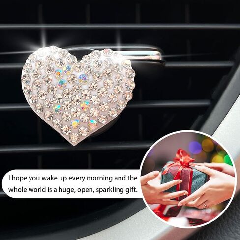 Car Bling Air Vent Clips, 2 Pcs Bling Heart Charm Air Conditioning Outlet Clip, Crystal Rhinestone Accessories, Sparkly Car Interior Decoration Cute Accessories for Women Girls (Black) in Saudi Arabia