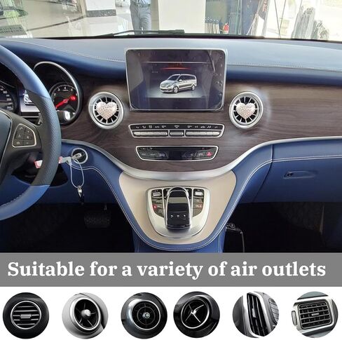 Car Bling Air Vent Clips, 2 Pcs Bling Heart Charm Air Conditioning Outlet Clip, Crystal Rhinestone Accessories, Sparkly Car Interior Decoration Cute Accessories for Women Girls (Black) in Saudi Arabia