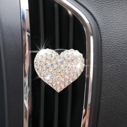 Car Bling Air Vent Clips, 2 Pcs Bling Heart Charm Air Conditioning Outlet Clip, Crystal Rhinestone Accessories, Sparkly Car Interior Decoration Cute Accessories for Women Girls (Black) in Saudi Arabia
