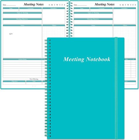 دفتر اجتماعات للعمل مع عناصر العمل، دفتر مخطط مشروع حلزوني مقاس A4 لتدوين الملاحظات، منظم جدول أعمال ملاحظات اجتماع المكتب/العمل للرجال والنساء، 80 ورقة، 160 صفحة، 8.5 بوصة × 11 بوصة، أزرق مخضر in Kuwait