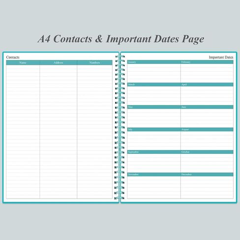 دفتر اجتماعات للعمل مع عناصر العمل، دفتر مخطط مشروع حلزوني مقاس A4 لتدوين الملاحظات، منظم جدول أعمال ملاحظات اجتماع المكتب/العمل للرجال والنساء، 80 ورقة، 160 صفحة، 8.5 بوصة × 11 بوصة، أزرق مخضر in Kuwait