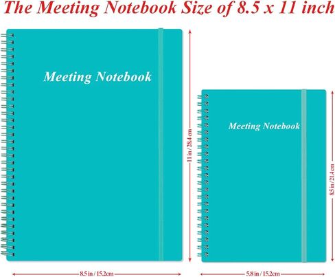 دفتر اجتماعات للعمل مع عناصر العمل، دفتر مخطط مشروع حلزوني مقاس A4 لتدوين الملاحظات، منظم جدول أعمال ملاحظات اجتماع المكتب/العمل للرجال والنساء، 80 ورقة، 160 صفحة، 8.5 بوصة × 11 بوصة، أزرق مخضر in Kuwait