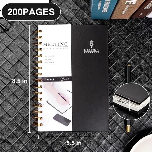 دفتر اجتماعات للعمل مع عناصر العمل، مخطط اجتماعات حلزوني بغلاف صلب لمكتب العمل، دفاتر ملاحظات العمل لتدوين الملاحظات، دفاتر ملاحظات للاجتماعات الاحترافية للرجال والنساء، أسود in Kuwait