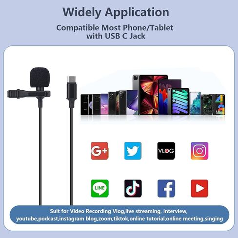 ميكروفون لافالير احترافي USB C لهاتف Android، ميكروفون مكثف لتسجيل الهاتف وتسجيل الفيديو، ميكروفون لافالير لليوتيوب ومدونات الفيديو والمقابلات والاجتماعات وللهاتف 15 in Saudi Arabia
