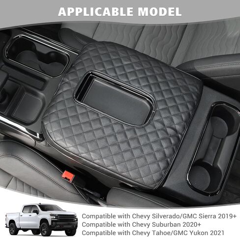 Jimen Center Console Cover Compatible with Chevy Silverado/GMC Sierra 2019-2023, PU Leather Armrest Pad for Chevy Suburban 2020-2023, for Chevy Tahoe/GMC Yukon 2021-2023 (Black) in Saudi Arabia