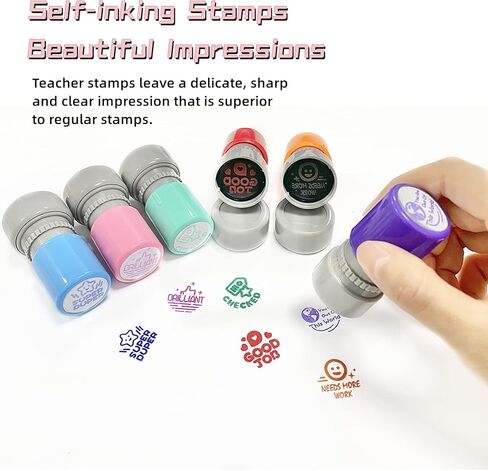 6 PCS Self-Ink Stamp Set, Multicolor Teacher Stamps, Office Stationery Stamps,Teacher Review Stamps in Kuwait