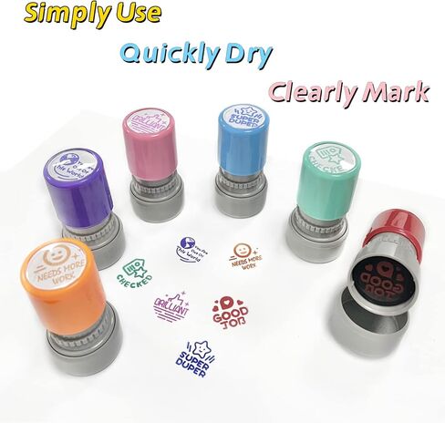 6 PCS Self-Ink Stamp Set, Multicolor Teacher Stamps, Office Stationery Stamps,Teacher Review Stamps in Kuwait
