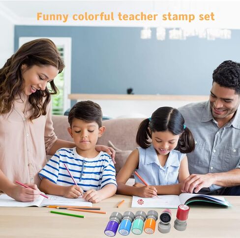 6 PCS Self-Ink Stamp Set, Multicolor Teacher Stamps, Office Stationery Stamps,Teacher Review Stamps in Kuwait