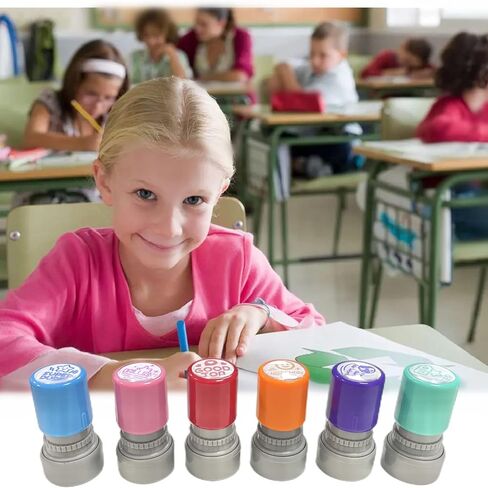 6 PCS Self-Ink Stamp Set, Multicolor Teacher Stamps, Office Stationery Stamps,Teacher Review Stamps in Kuwait