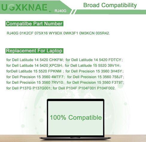 استبدال بطارية الكمبيوتر المحمول RJ40G لجهاز Dell Latitude 15 5520 Latitude 14 5420 Precision 15 3560 Series WY9DX P104F P104F001 P137G P137G001 P104F002 075X16 01K2CF 0WK3F1 0M3KCN 005R42 63Wh in Kuwait