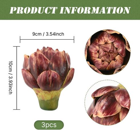 Artificial Artichokes, 3Pcs Small Purple Red Simulation Artichoke Fake Fruits for Home Kitchen Decor Wedding Table Fruit Basket Decoration in Saudi Arabia