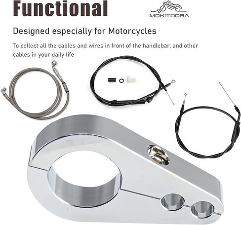 MoKitDora 1" Handlebar or Frame Dual Hole Throttle Clutch Cable Brake Line Clamp Universal for Harley, Chrome in Saudi Arabia