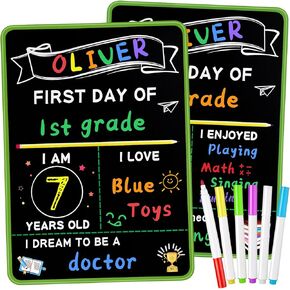 First and Last Day of School Sign with 6 Colorful Liquid Chalk Markers Pack - 14"x11"Double-Sided Back to School Signs for Kids - Reusable Wooden 1st Day of Preschool/Kindergarten Photo Props