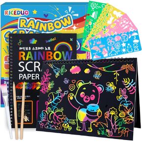 Riceduo Scratch Art Paper Kit 2 Pack Magic Rainbow Scratch Off Art Notebook DIY Crafts for Kids Ages 3-12 Girls Boys Birthday Christmas Party Favor Games Easter Basket Stuffers DIY Activity Supplies