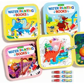 Timetome Reusable Children's Water Painting Book 3 Books with Themes of Fairy Tale Kingdom & The Animal World，Watercolor Painting Books for Kids Paint Magic with Water