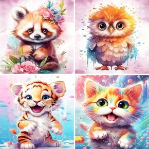 bleihum 4 Pack Paint by Numbers for Kid Ages 4-8,Animals Paint by Number Kits for Kids, DIY Animal Oil Painting Suitable for Home Decoration (8x8inch)