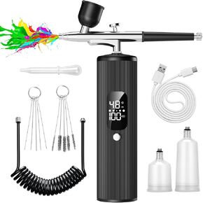 Airbrush Kit with Compressor - 48PSI High Pressure, Non-Clogging Air Brush Set, 6000 mAh Extra Long Standby, Ideal for Painting, Modeling, Cake Decorating, Pastry, Makeup and Nail Art