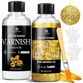 Liquid Silver Leaf Paint Kit - 3.53oz Ultra Shiny Quick Dry Metallic Gilding Paint, High Gloss Finish with Varnish - Non-Toxic, Waterproof Silver Leaf Paint for Crafts, Resin Art, DIY, Furniture, Wood