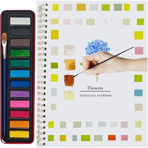 Watercolor Workbooks,Beginner-Friendly Watercolor Painting Kit with Paint，12 Colors Water color Book Paint Set Art Crafts Painting Supplies for Beginner-Friendly (flowers)