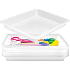 14 Pack Clear Activity Plastic Art Trays, Stackable Art Trays Crafts Organizer Flat Storage Tray Sorting Serving Tray for DIY Projects Painting Beads School Home Office, 11 x 8.3 x 1.2 Inch