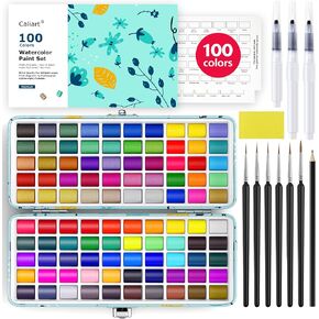 50 Colors Watercolor Paint Set with 6 Brushes, Portable Travel Water Color Kit with Carrying Case, Palette and Accessories, Non-Toxic Art Supplies Gift for Artists Adult Teen Kids Girls Boys