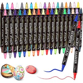 24 Pcs Color Dual Tip Acrylic Paint Pens Markers, Premium Acrylic Paint Pens for Wood, Canvas, Rock, Fabrics,Glass & Ceramic - DIY Art Supplies, Fast Drying Colorable Acrylic Brush Markers