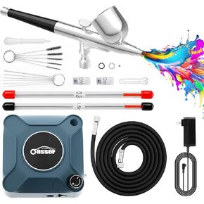 Oasser Airbrush Kit with Air Compressor, Dual Action 40 PSI 10.5 L/min Airbrush Set Gun, Air Brush for Nails, Makeup, Model, DIY