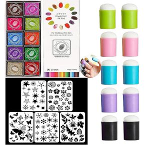 DIY Sponge Finger Painting Set, Finger Sponge Daubers, Finger Daubers Kit with 20 Colors Inkpad, 5 Pcs Stencils and 10 Pcs Finger Painting Sponge, DIY Craft Drawing Tools