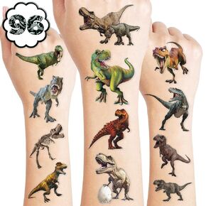 96 pcs t rex dinosaur قبل قطع الوشم المؤقتة ، ديكورات حفلة عيد ميلاد الحفلات ، مستلزمات ديكور ثلاثي الأبعاد tyrannosaurus rex dino trex ملصقات لطيف للبنات فتيات الهدايا جوائز المدرسة (طبيعية)